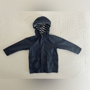 GAP Kids Navy Blue Hooded Raincoat with Striped Lining